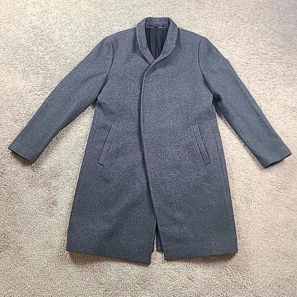 Mens AllSaints Olson Wool Tailored Coat Charcoal Size 42/XL Overcoat All Saints